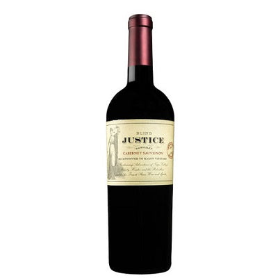 A bottle of Blind Justice red wine, available at our Provincetown wine store, Perry's.