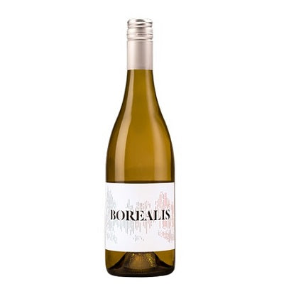 A bottle of Borealis white blend, available at our Provincetown wine store, Perry's.