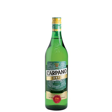 A bottle of Carpano dry Vermouth, available at our Provincetown liquor store, Perry's.
