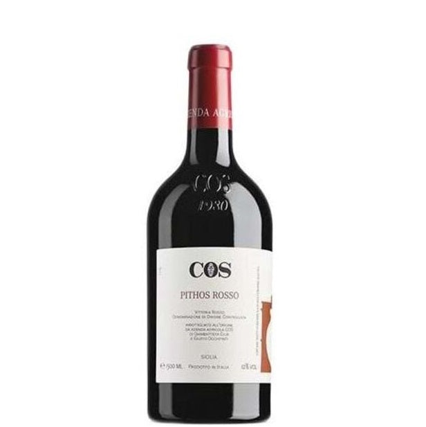 Bottle of COS Pithos Rosso wine, available at our wine store, Perry's.