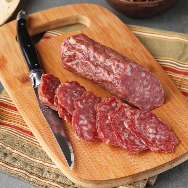 Saucisson Sec dry salami, available at our Provincetown liquor store, Perry's.