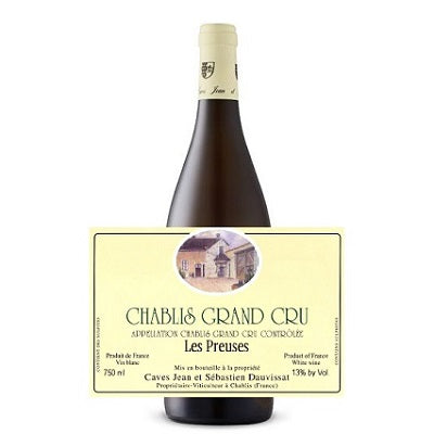 A bottle of Les Preuses grand cru Chablis, available at our Provincetown wine store, Perry's.