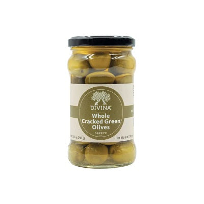 A jar of cracked green olives, available at our Provincetown liquor store, Perry's.
