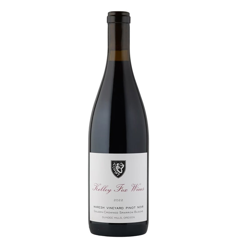 A bottle of Kelley Fox Maresh Pinot Noir, available at our Provincetown wine store, Perry's.