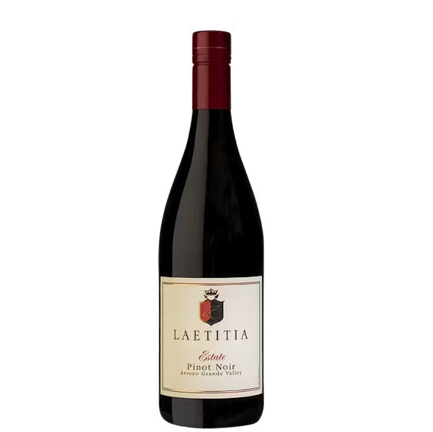 A bottle of Laetitia Pinot Noir, available at our Provincetown wine store, Perry's.