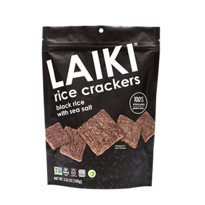 A pack of Laiki black rice crackers, available at our Provincetown liquor store, Perry's.