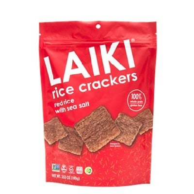 A pack of Laiki red rice crackers, available at our Provincetown liquor store, Perry's.