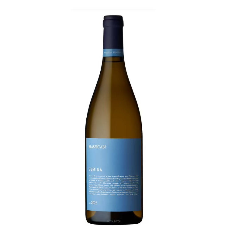 A bottle of Massican Gemina, available at our Provincetown wine store, Perry's.