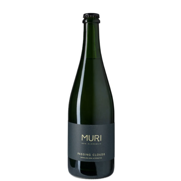 A bottle of Muri Passing Clouds non alcoholic sparkling, available at our Provincetown liquor store, Perry's.