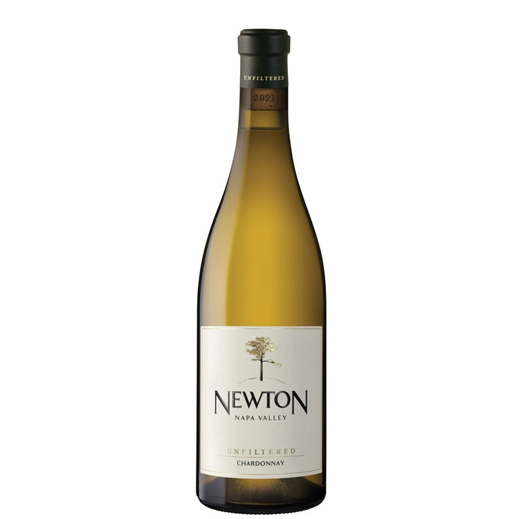 A bottle of Newton unfiltered Chardonnay, available at our Provincetown wine store, Perry's.