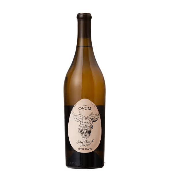 A bottle of Ovum Pinot Blanc, available at our Provincetown wine store, Perry's.