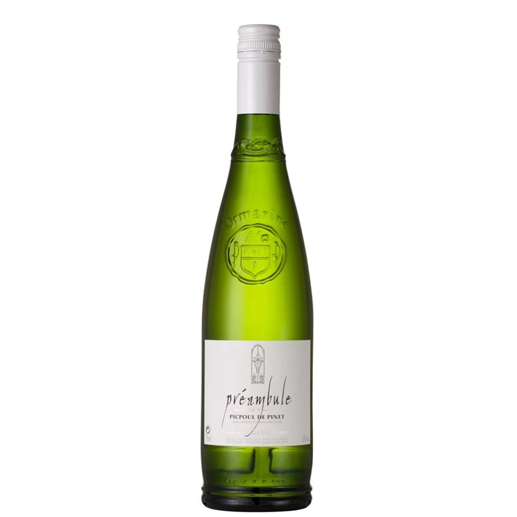 A bottle of Preamble Picpoul de Pinet, available at our Provincetown wine store, Perry's.