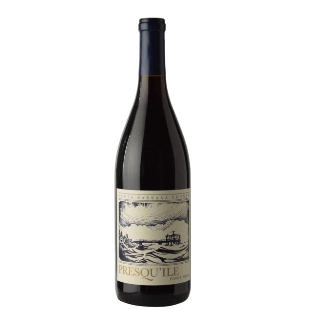 A bottle of Presqu'ile Pinot Noir, available at our Provincetown wine store, Perry's.