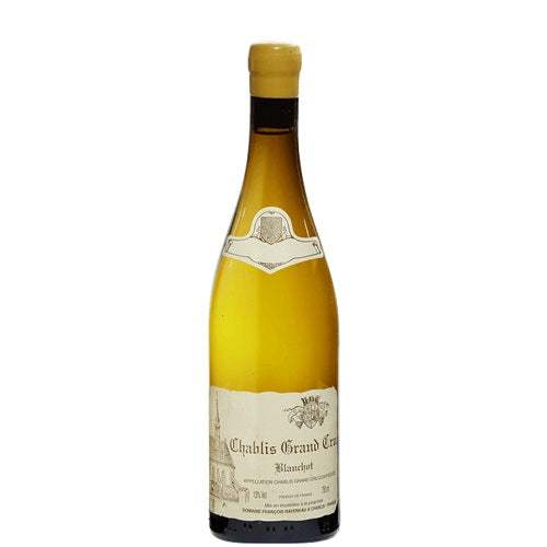 A bottle of Raveneau Grad Cru Blanchot Chablis, available at our Provincetown wine store, Perry's.