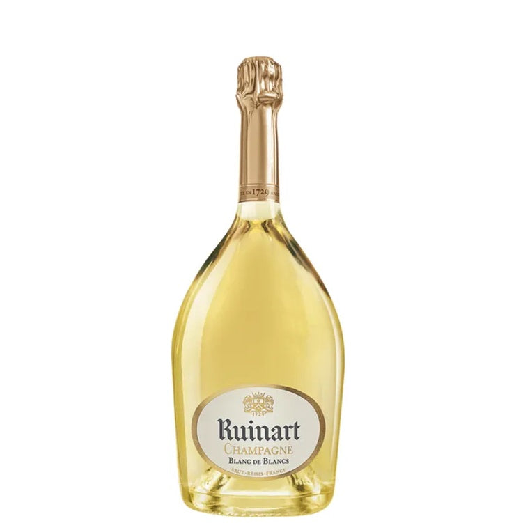 Bottle of Ruinart Blanc de Blancs Champagne, made from 100% Chardonnay grapes