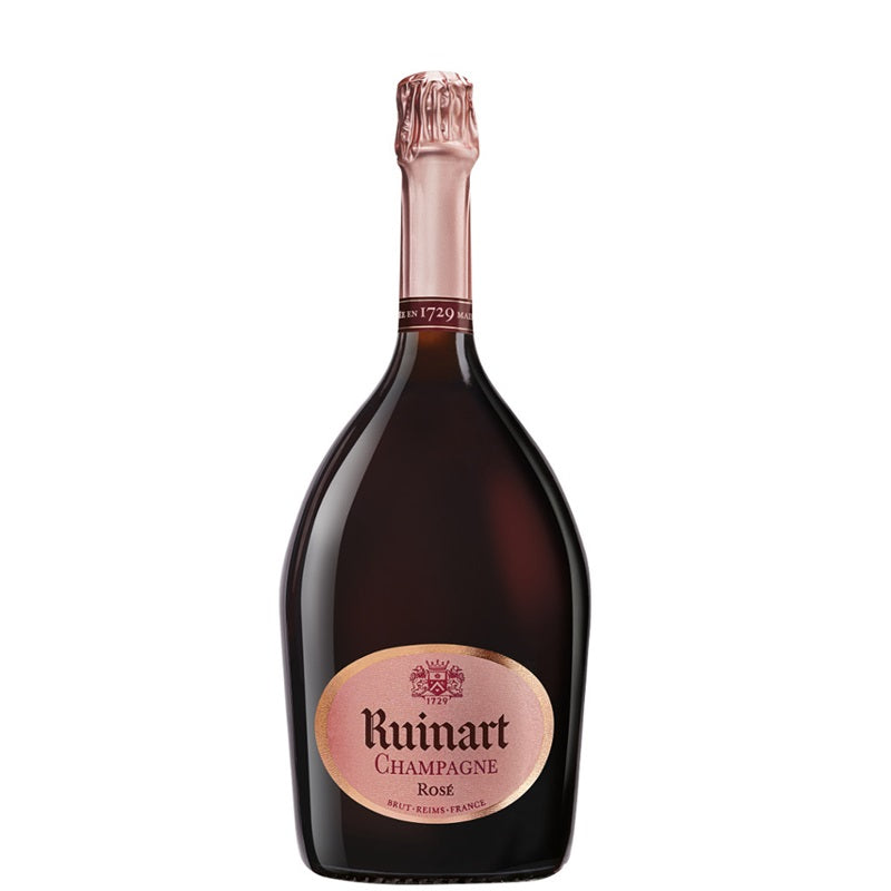 Bottle of Ruinart Rose Champage, available at Perry's