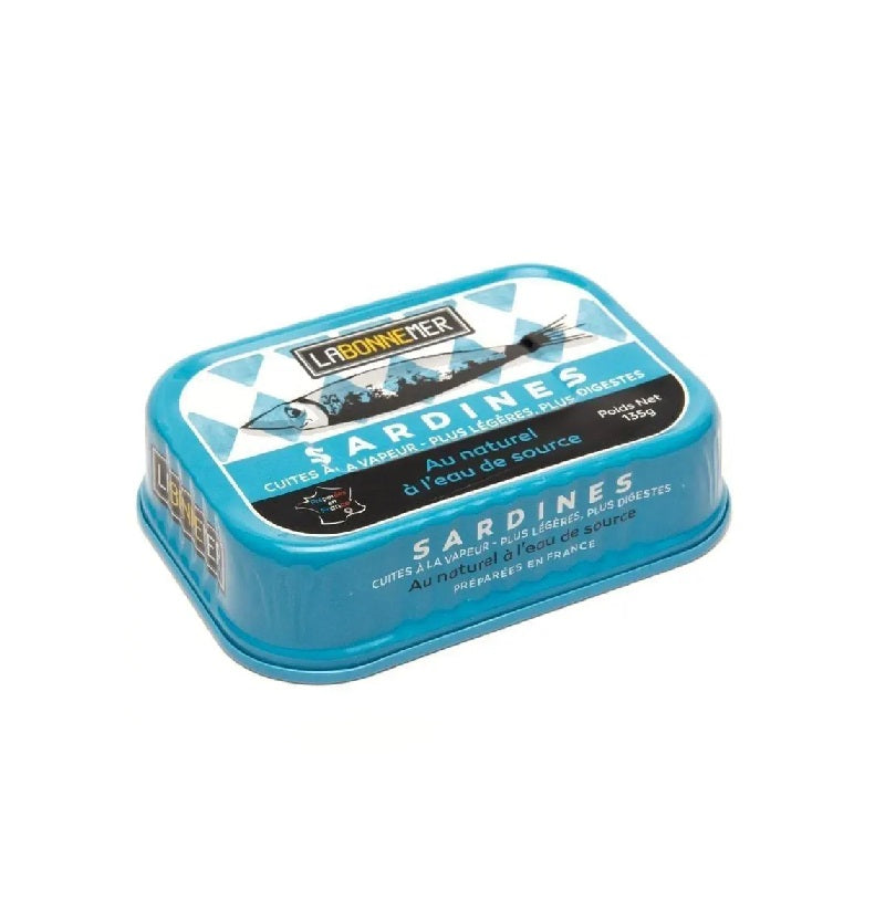 A pack of Sardines in salt water, available at our Provincetown liquor store, Perry's.