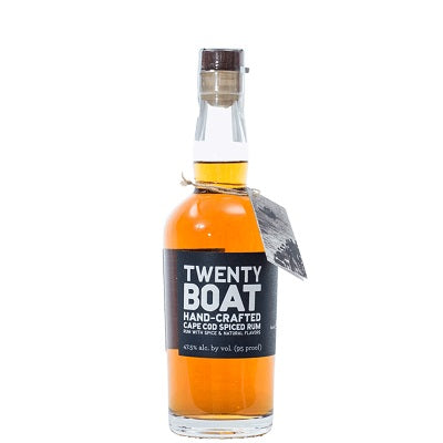 A bottle of Twenty Boat Spiced Rum, available at our Provincetown liquor store, Perry's.