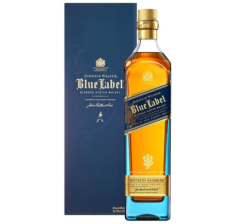 A bottle of Johnnie Walker Blue Label, available at our Provincetown liquor store, Perry's.