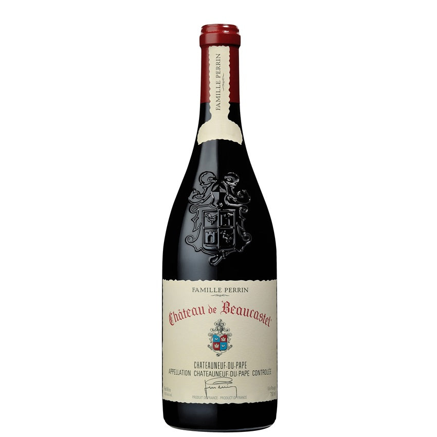 A bottle of Beaucastel Chateaneuf du Pape, available at our Provincetown wine store, Perry's.