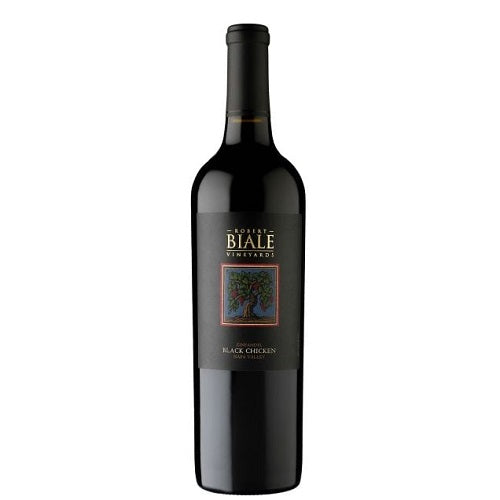 A bottle of Biale Black Chicken Zinfandel, available at our Provincetown wine store, Perry's.