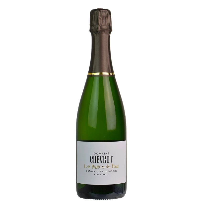 A bottle of Domaine Chevrot Cremant de Bourgogne, available at our Provincetown wine store, Perry's.