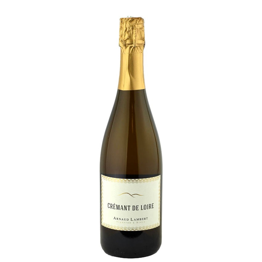 A bottle of Arnaud Lambert Cremant de Loire blanc, available at our Provincetown wine store, Perry's.