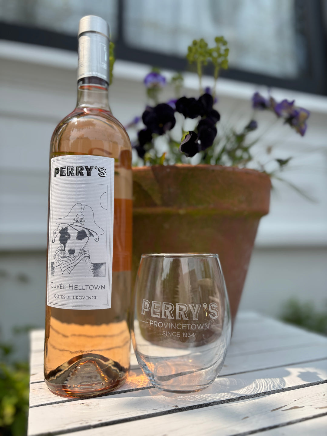 Perry's Stemless wine Glass available at Perrys in PTown, MA