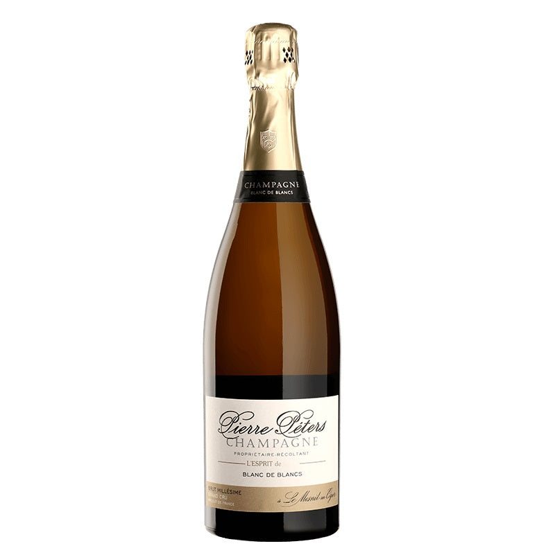 A bottle of Pierre Peters Champagne, available at our Provincetown wine store, Perry's.